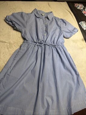J. Crew Blue & White Striped Shirt Dress with Tie Waist